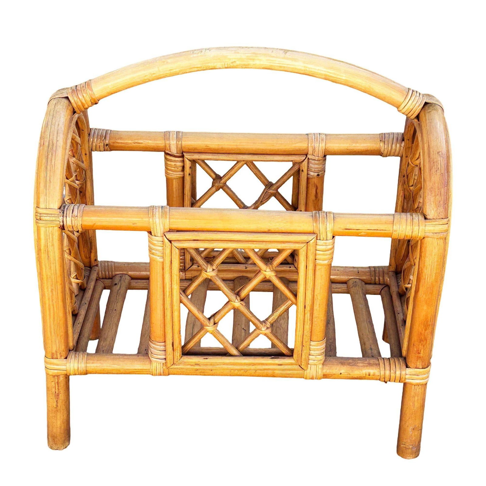 Restored Mid-century Rattan "Triumphal Arch" Magazine Rack with Handle - 5