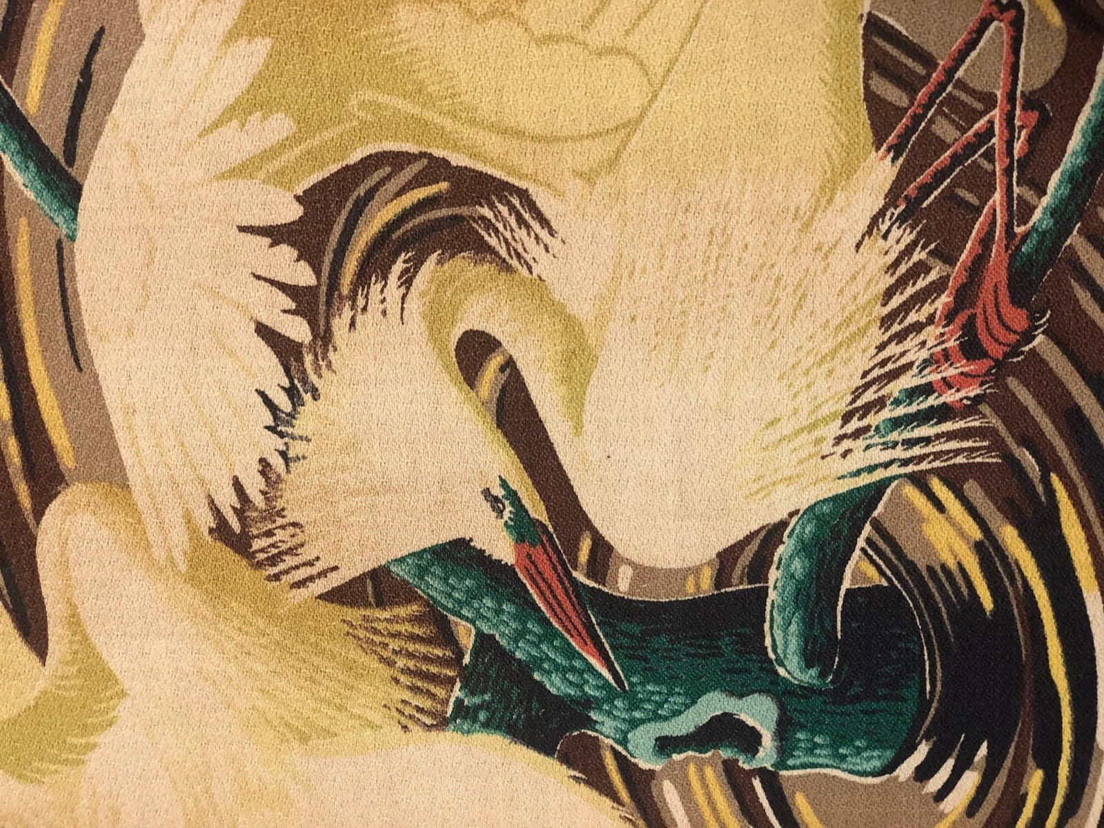 Restored 1949 Rattan Framed Square Crane Bark Cloth Fabric Sample by Spectrum - 11