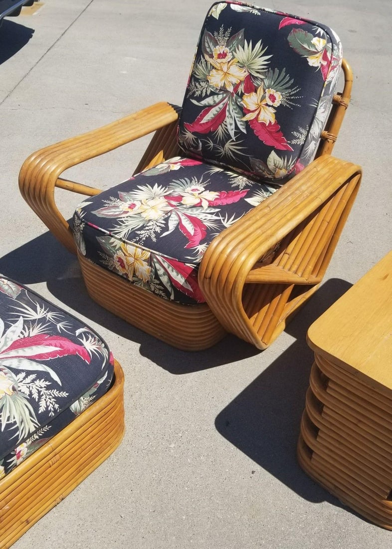 Restored Rattan 6 Strand Square Pretzel Lounge Chair Livingroom Set - 11