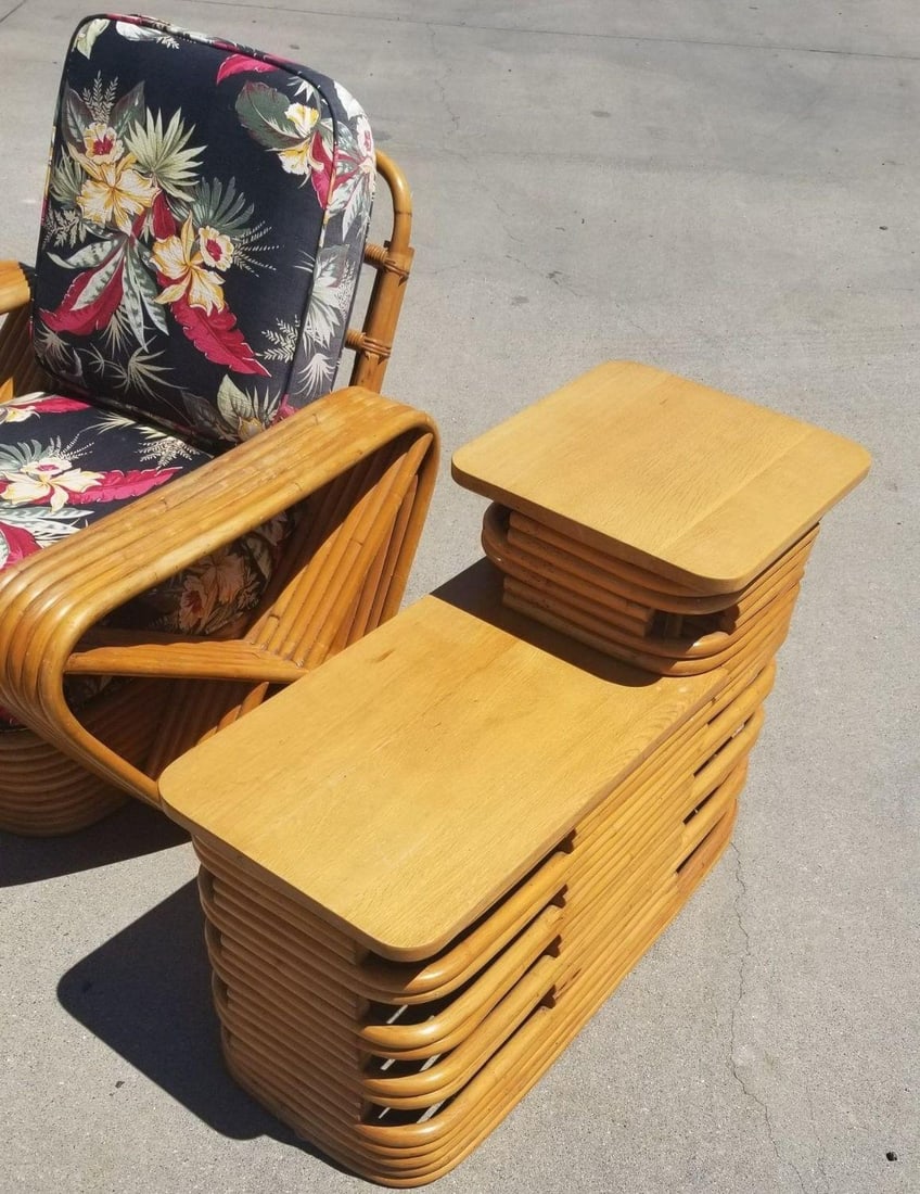 Restored Rattan 6 Strand Square Pretzel Lounge Chair Livingroom Set - 15