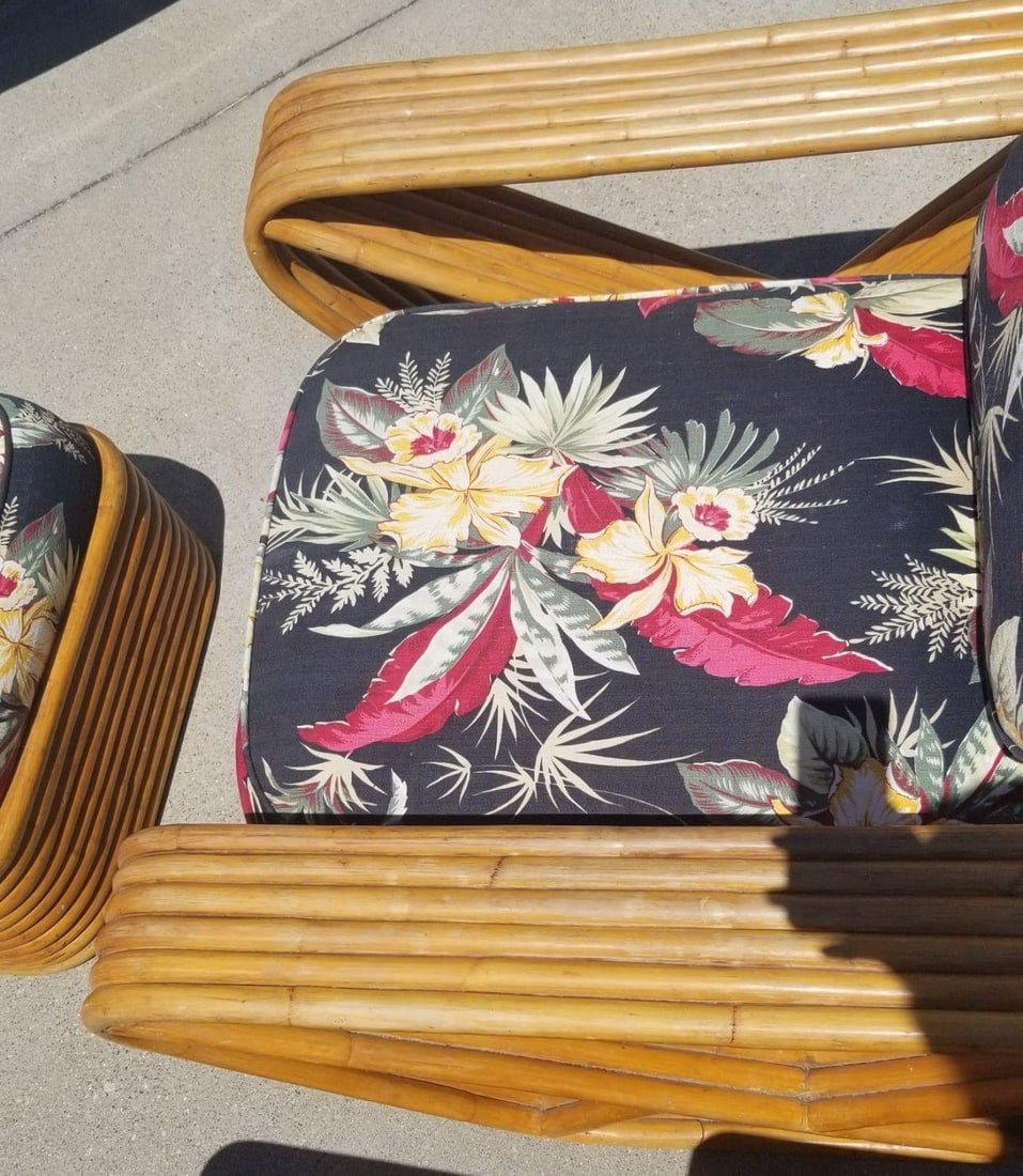 Restored Rattan 6 Strand Square Pretzel Lounge Chair Livingroom Set - 5