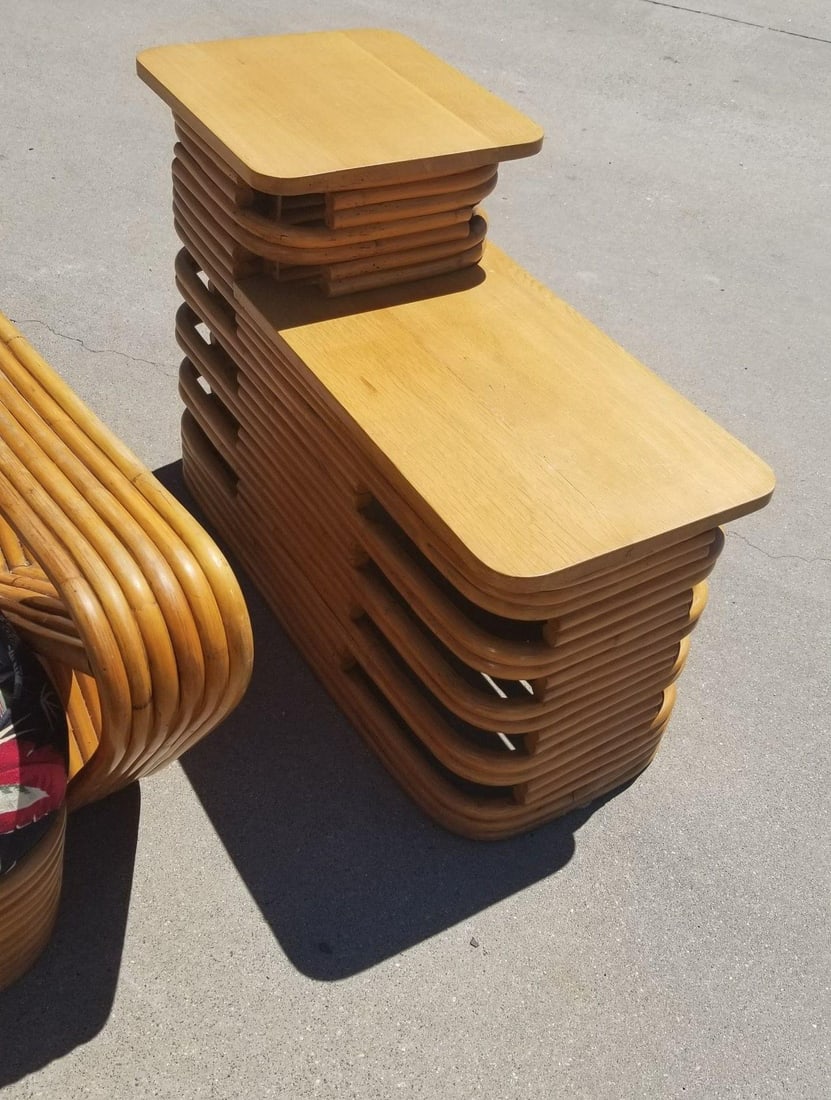 Restored Rattan 6 Strand Square Pretzel Lounge Chair Livingroom Set - 9