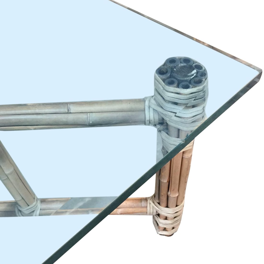 Large Bamboo and Glass Square Coffee Table by John McGuire - 3