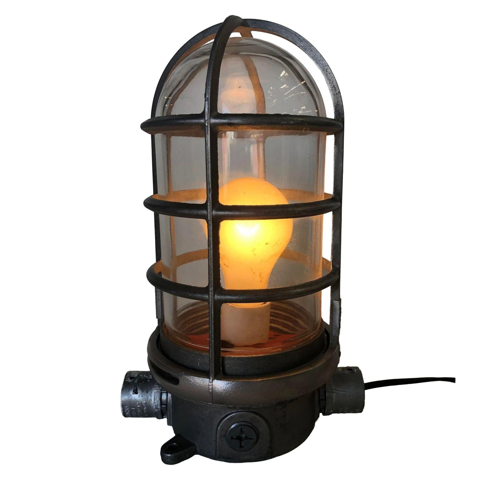 Industrial Iron Caged Marine Vapor Glass Light Fixture - 15