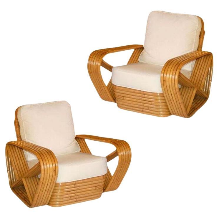 Restored Six Strand Square Pretzel Stacked Rattan Lounge Chair, Pair - 2