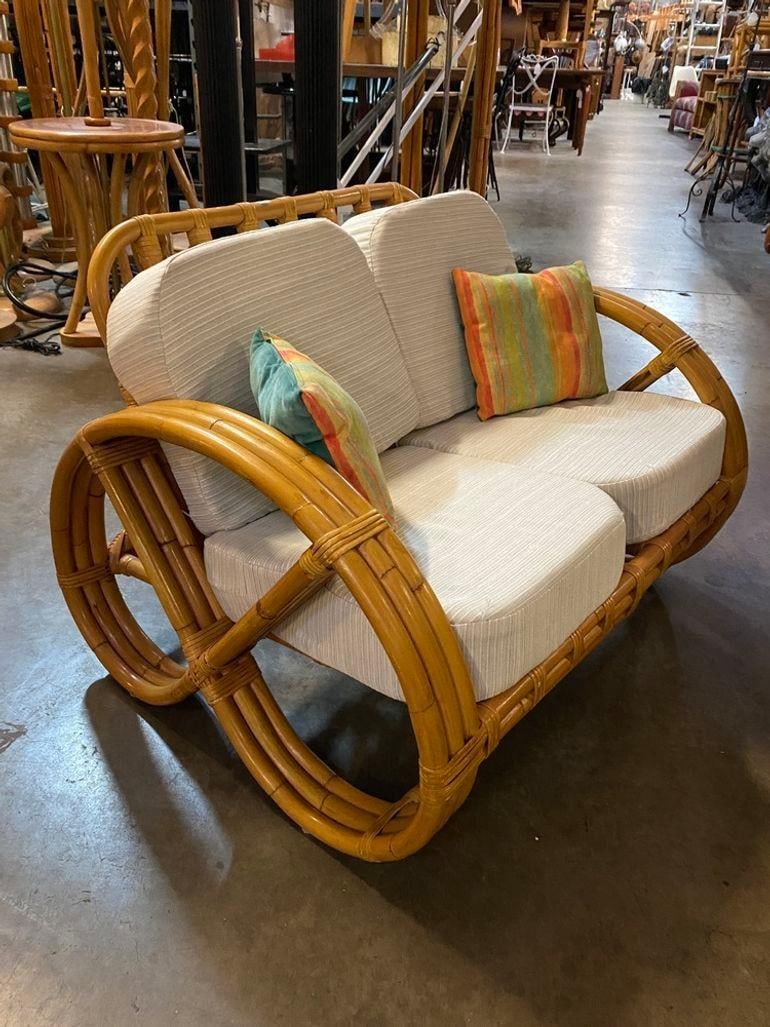 Restored Child Size 3-Strand Round Full Pretzel Rattan Sofa & Lounge Chair - 15