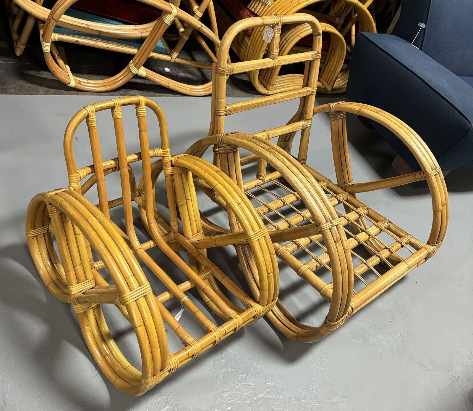 Restored Child Size 3-Strand Round Full Pretzel Rattan Sofa & Lounge Chair - 6