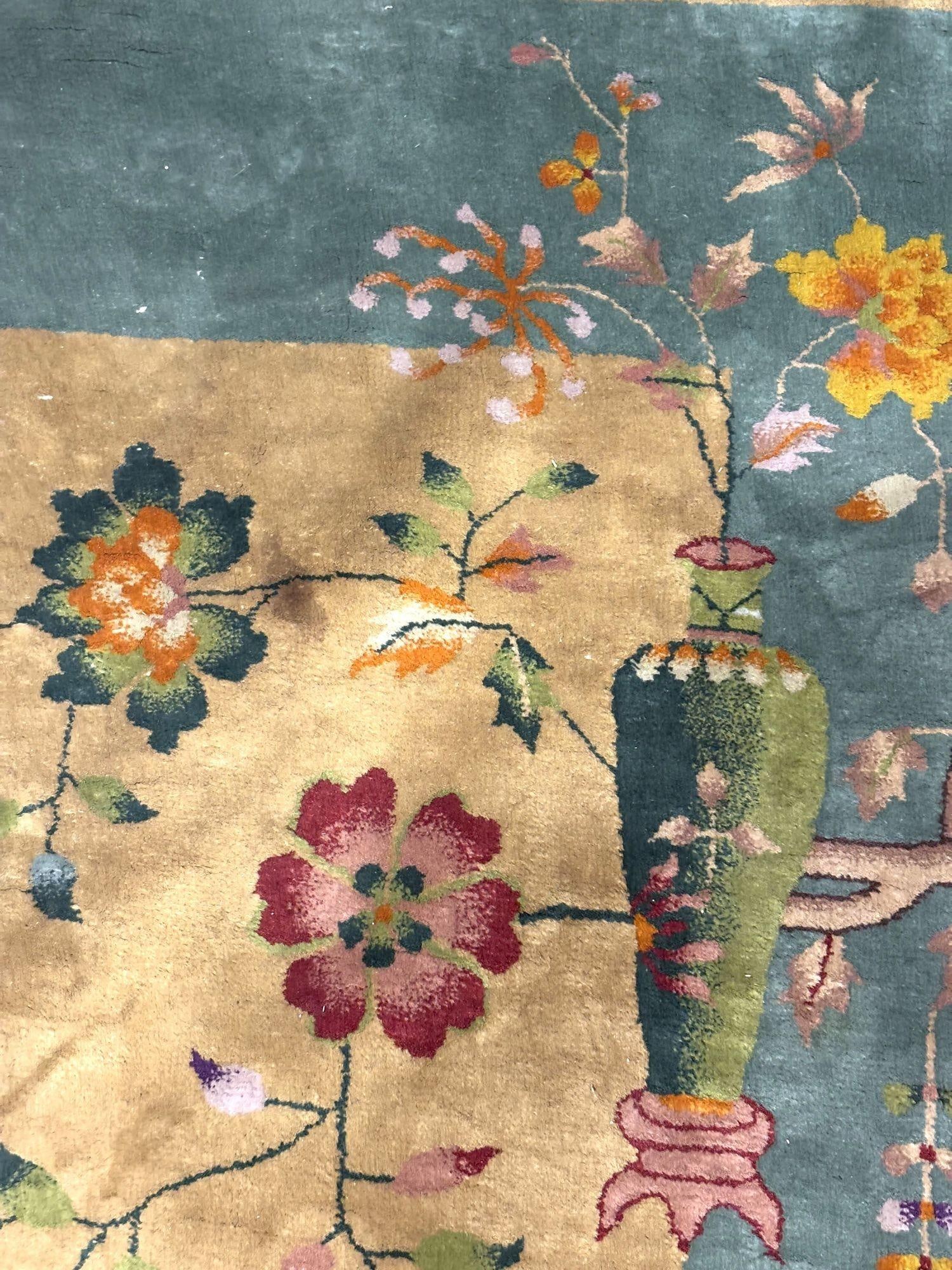 Large 11.5' X 9' Art Deco Nichols-Style Chinese Wool/Cotton Area Rug - 16