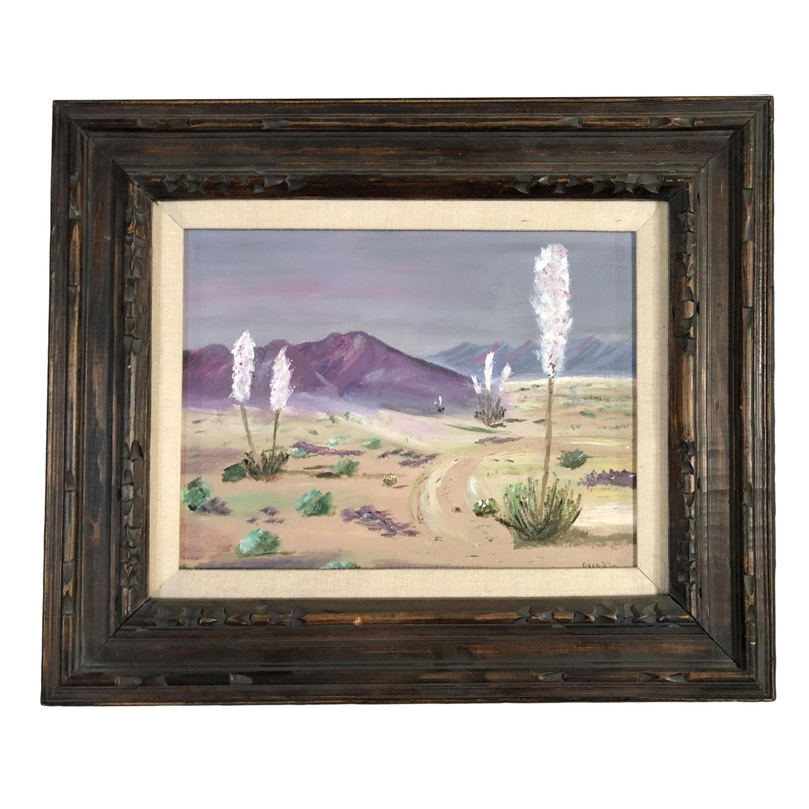 1950s Midcentury Desert Scenic Landscape Oil on Board in Original Frame, Signed - 6