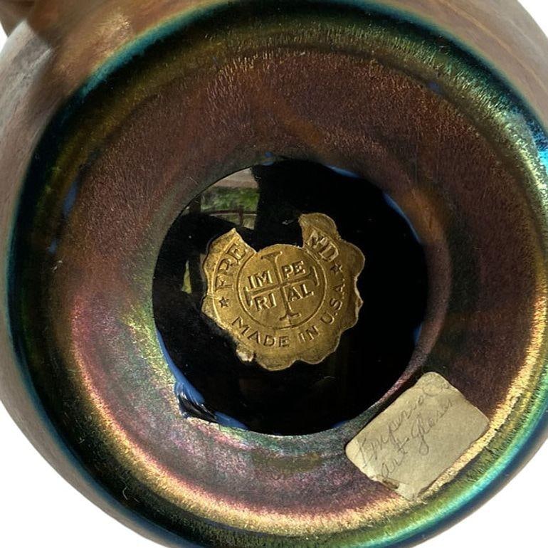 Rare Early 20th Iridescent Handblown Heart & Vine Vase Set by Imperial - 6