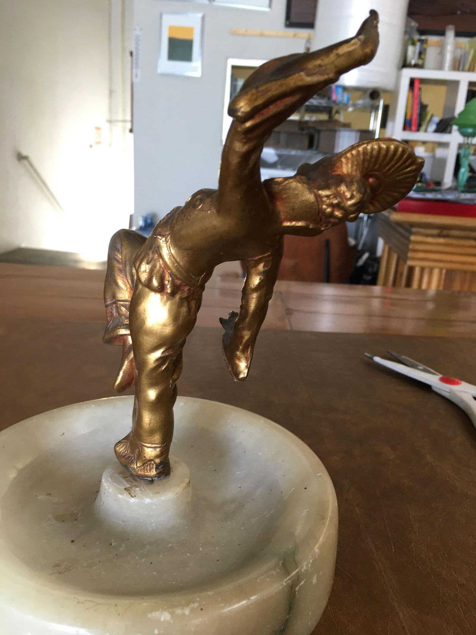 Art Deco Ashtray/Ring Tray with Female Harlequin Dancer Statue by Frankart - 4