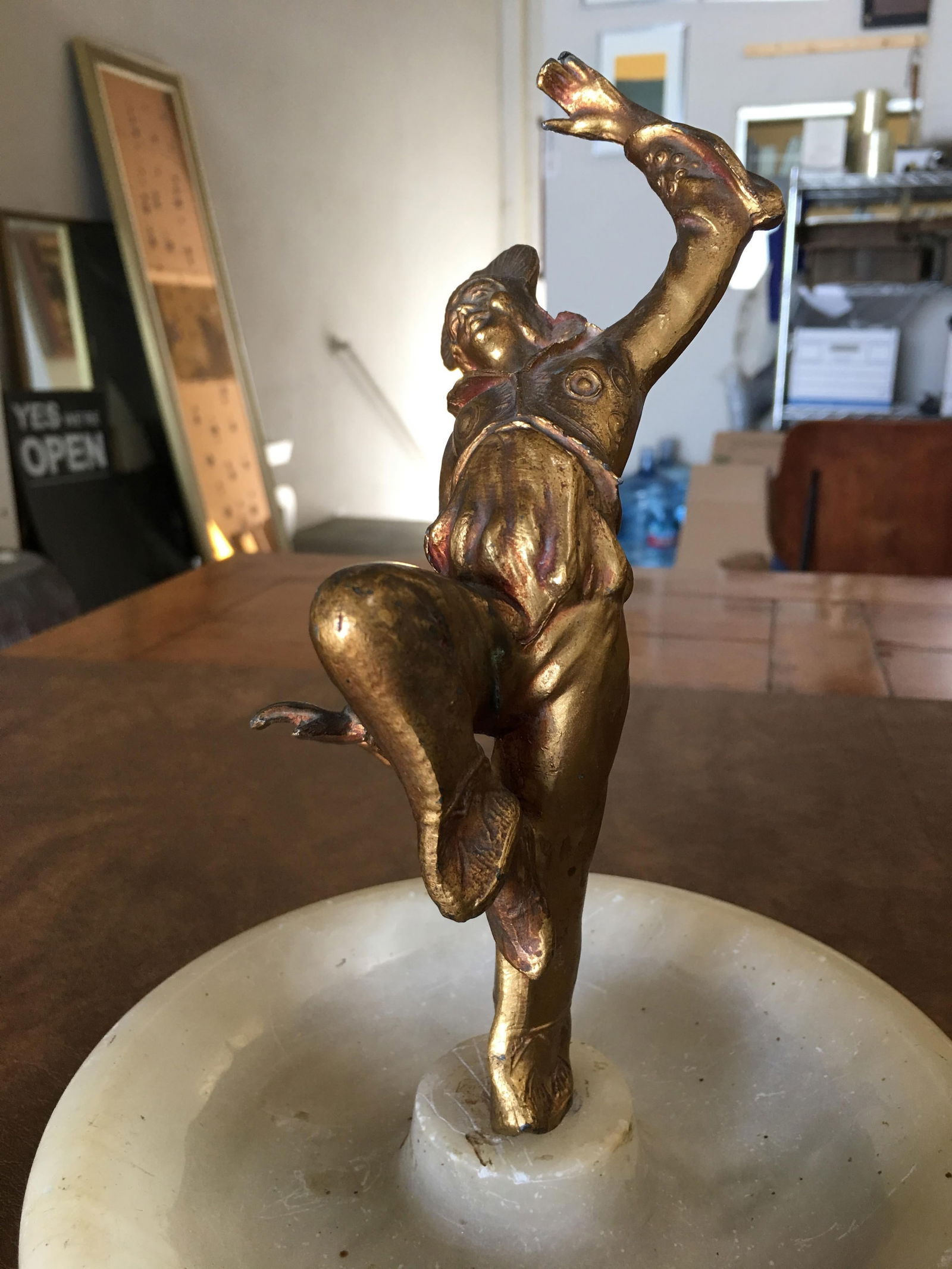 Art Deco Ashtray/Ring Tray with Female Harlequin Dancer Statue by Frankart - 5