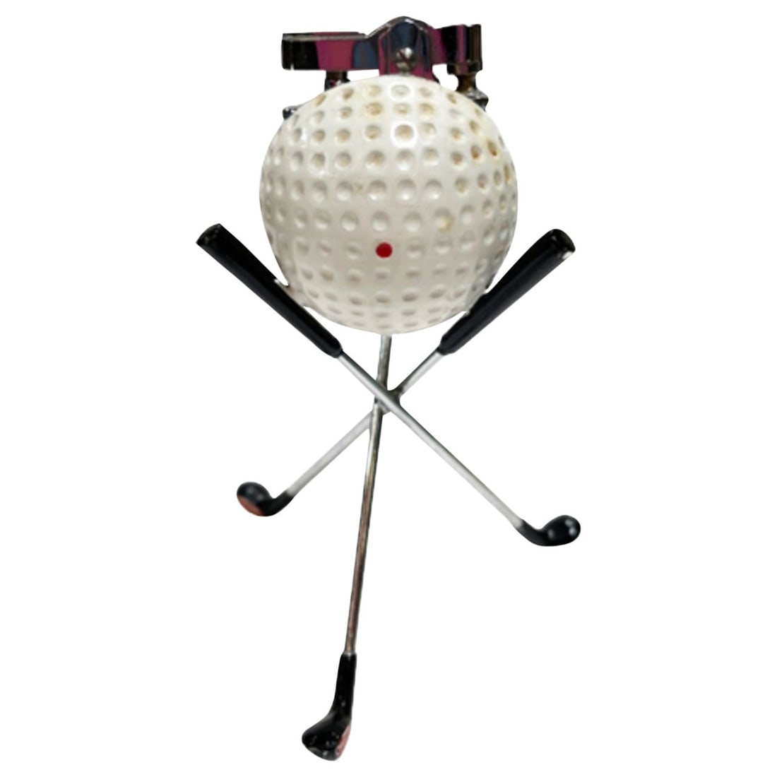 Mid Century Modern Novelty Pro Golf Ball Table Desk Lighter: Title: Mid Century Modern Novelty Pro Golf Ball Table Desk Lighter Description: This mid-century vintage lighter is a unique collectible or gift, shaped like a golf ball and clubs, and holds a
