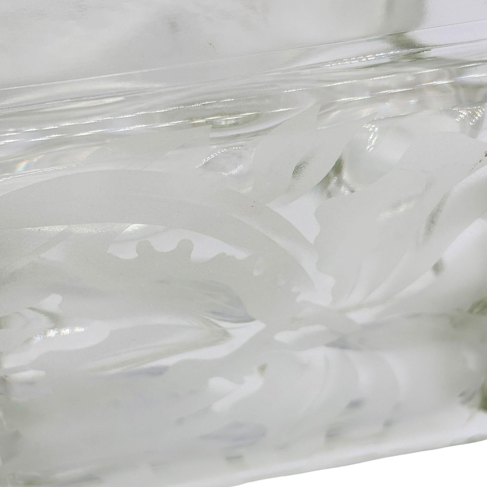 1970 Brutalist Postmodern Glass Block Table Vase w/ Acid Etched Hibiscus - 12