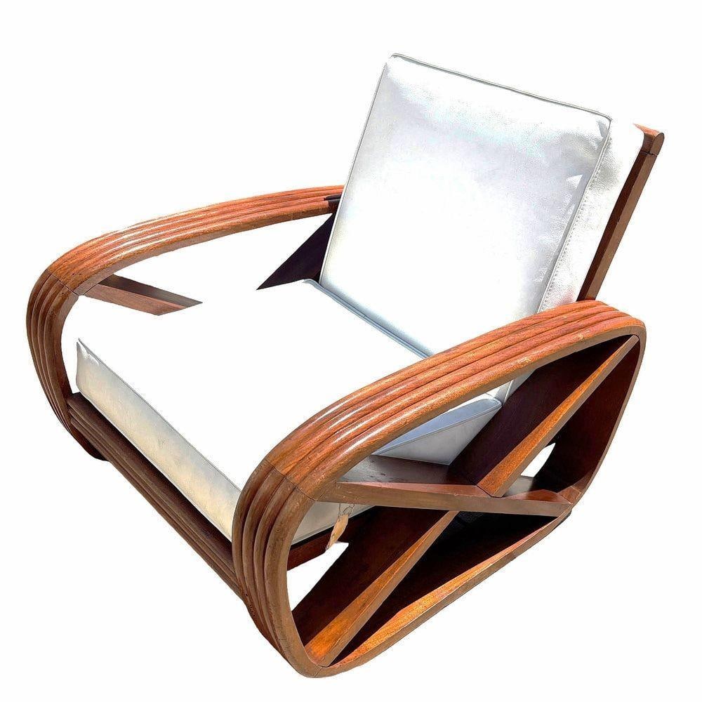 Rare 4-Strand like Carved Mahogany Square Pretzel Faux Rattan Lounge Chair, Pair - 10