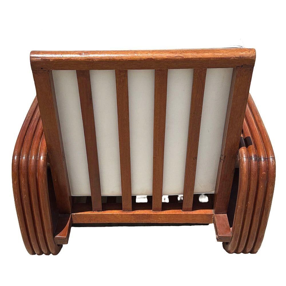 Rare 4-Strand like Carved Mahogany Square Pretzel Faux Rattan Lounge Chair, Pair - 11