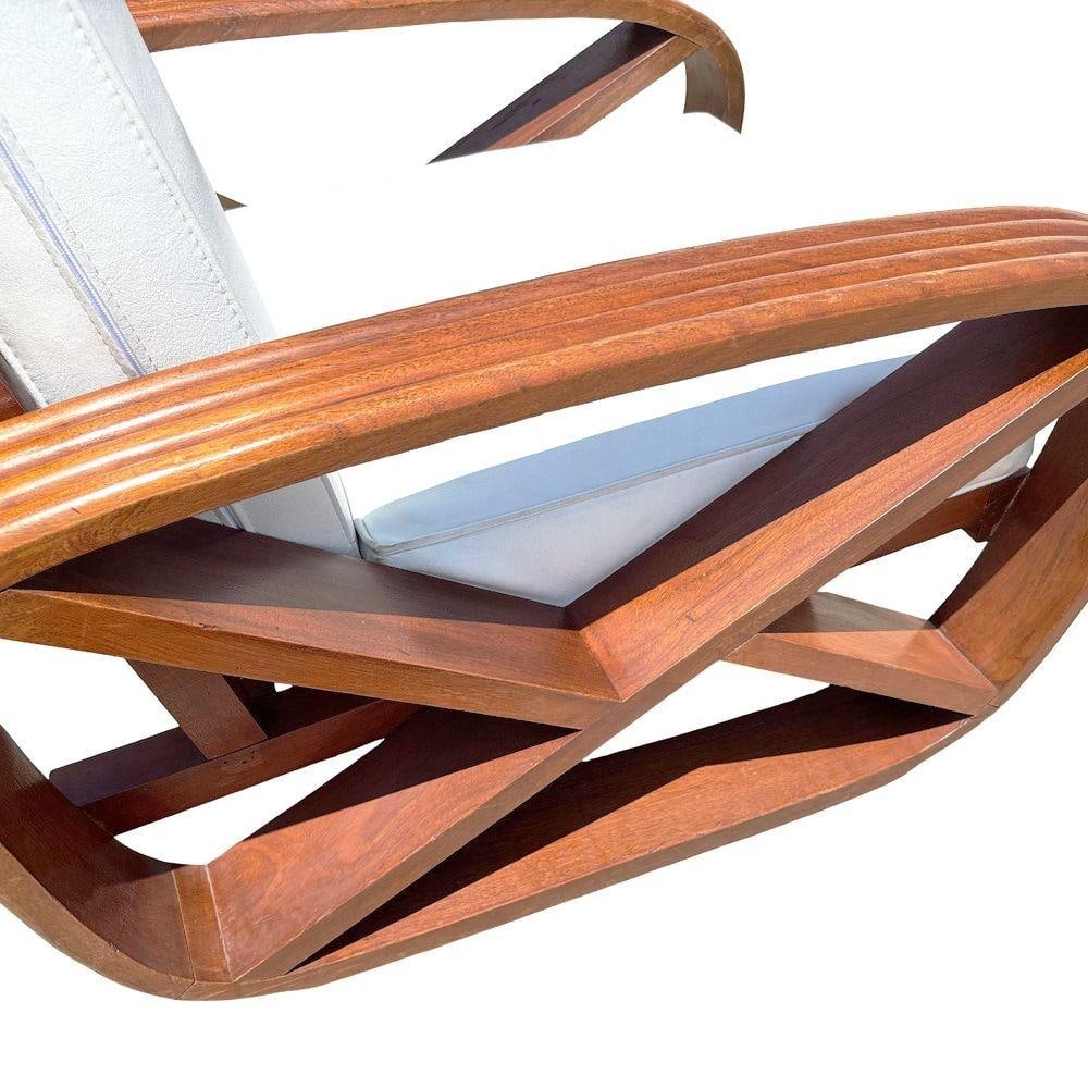 Rare 4-Strand like Carved Mahogany Square Pretzel Faux Rattan Lounge Chair, Pair - 4