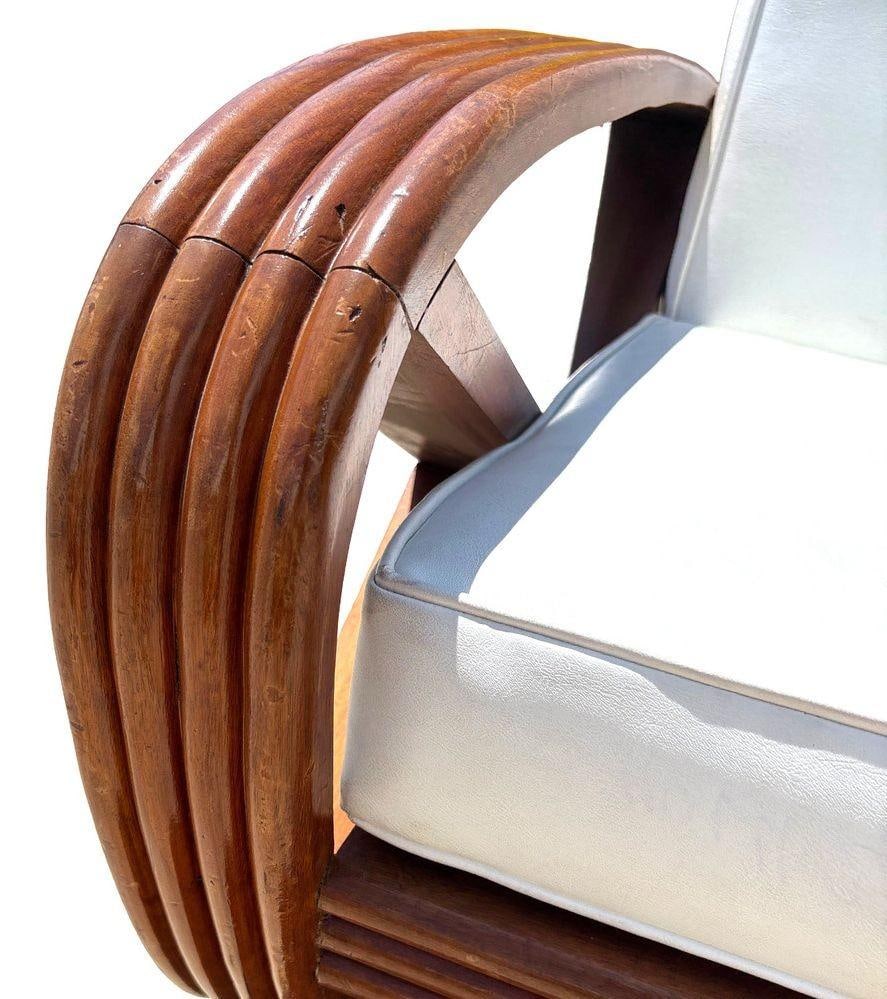 Rare 4-Strand like Carved Mahogany Square Pretzel Faux Rattan Lounge Chair, Pair - 5