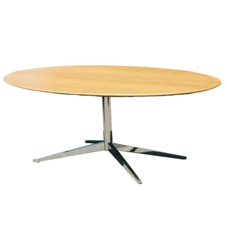 Florence Knoll Oak and Re-Chromed Steel Base Dining or Conference Table - 3