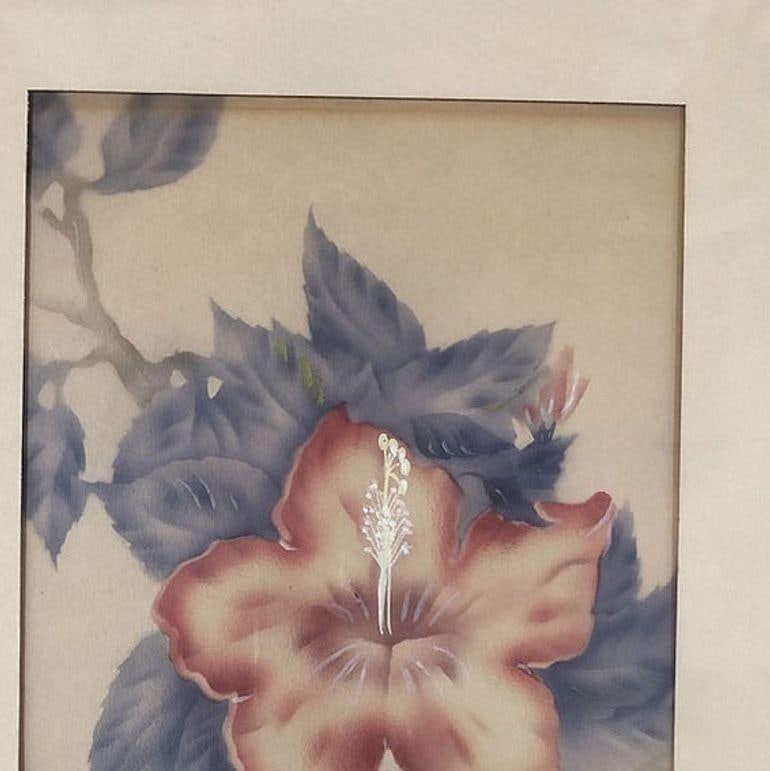 Post War Red Hibiscus Airbrush Painting on Paper by Tip Freeman, Framed - 4