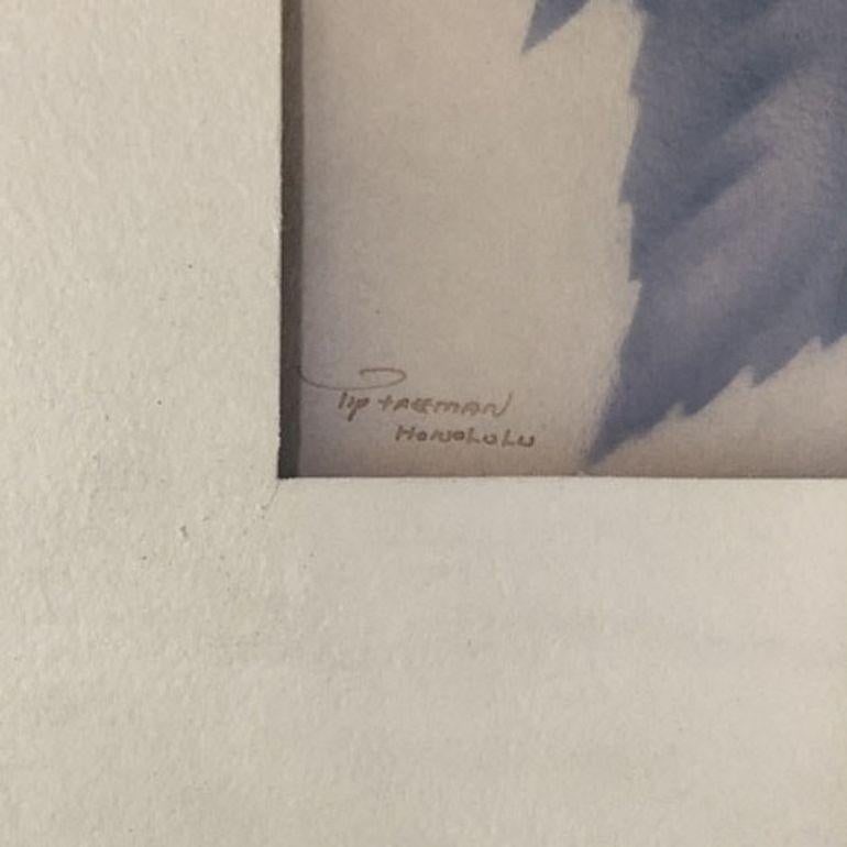 Post War Red Hibiscus Airbrush Painting on Paper by Tip Freeman, Framed - 5