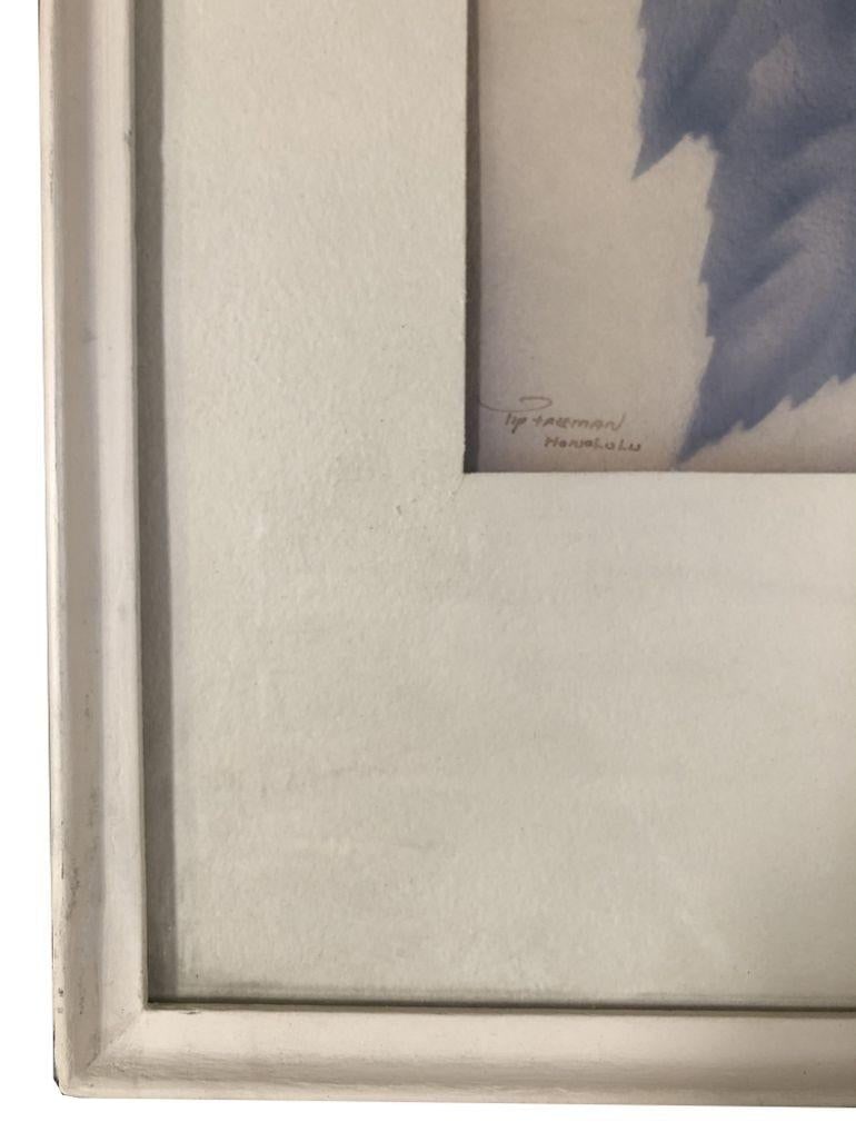 Post War Red Hibiscus Airbrush Painting on Paper by Tip Freeman, Framed - 6