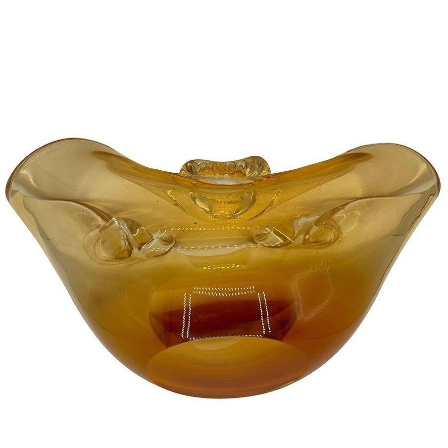 Mid-century Amber Honey Murano Ashtray Attributed to Archimede Saguso - 5