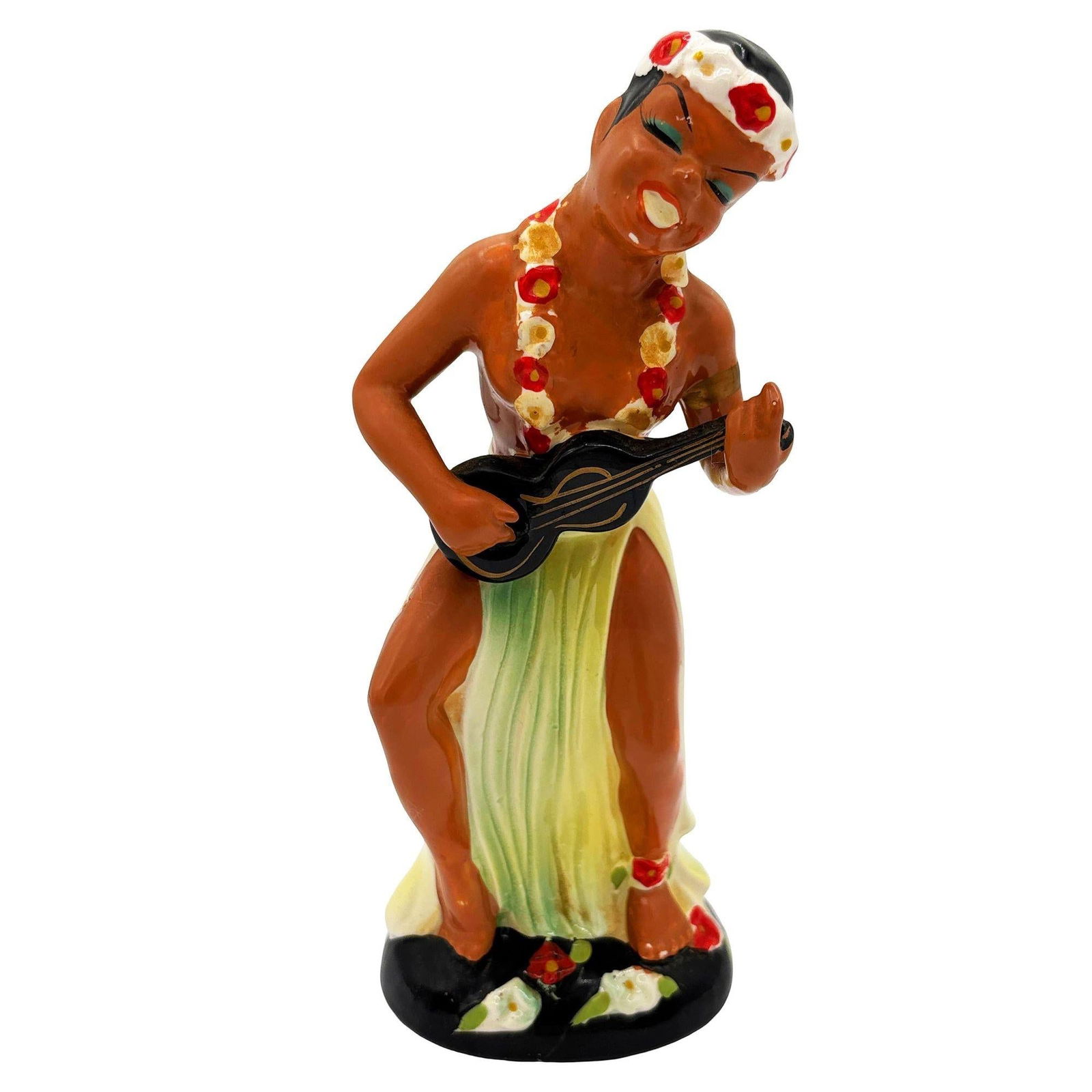 Hawaiian Hula Girl & Ukulele Player Ceramic Statue Set by Kreiss Company - 5