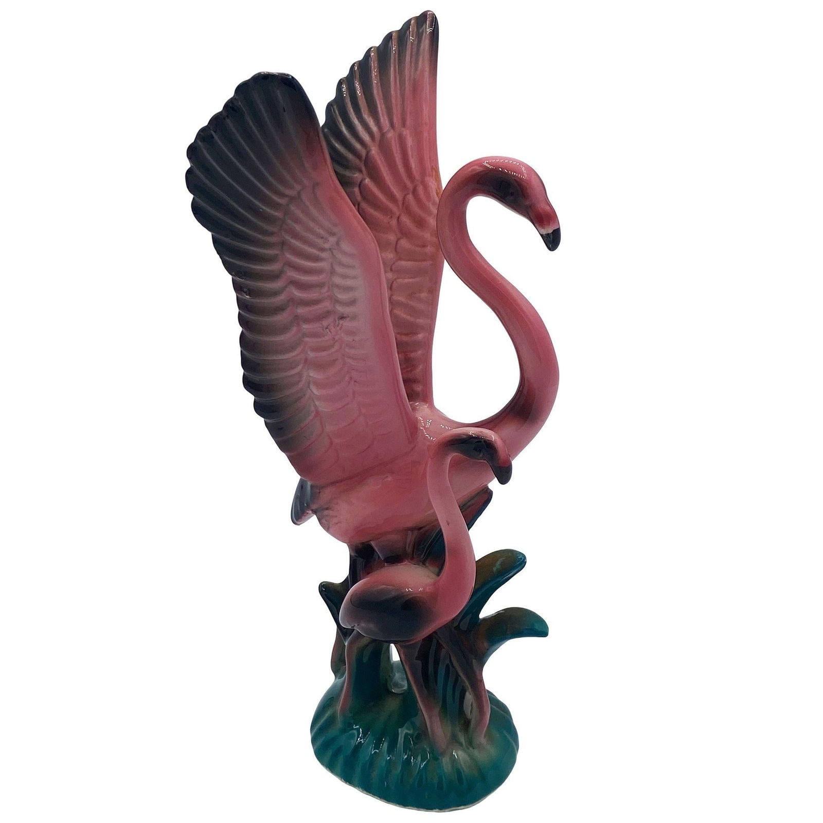 MCM Open Wing Mother & Child Pink Flamingo Ceramic Tabletop Statue By Leftons - 8