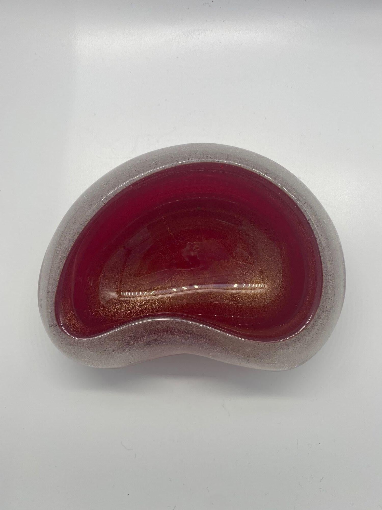 Handblown Cherry Red Biomorphic Kidney Murano Glass Ring Tray - 4