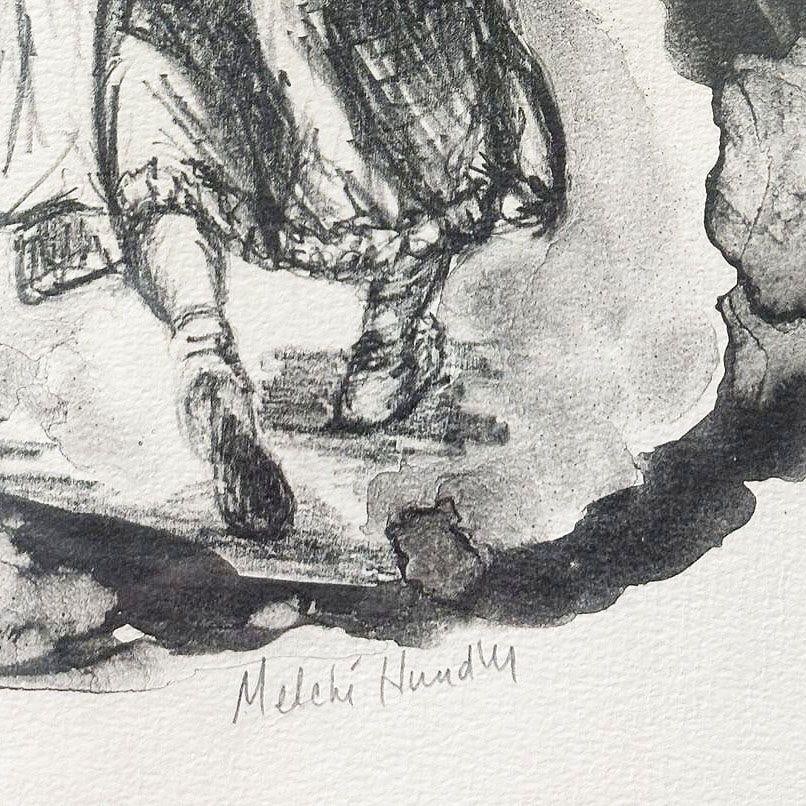 Drawing Hasidic Dancers Judaica Portrait Lithograph by Melchi Hundler 140/150 - 3