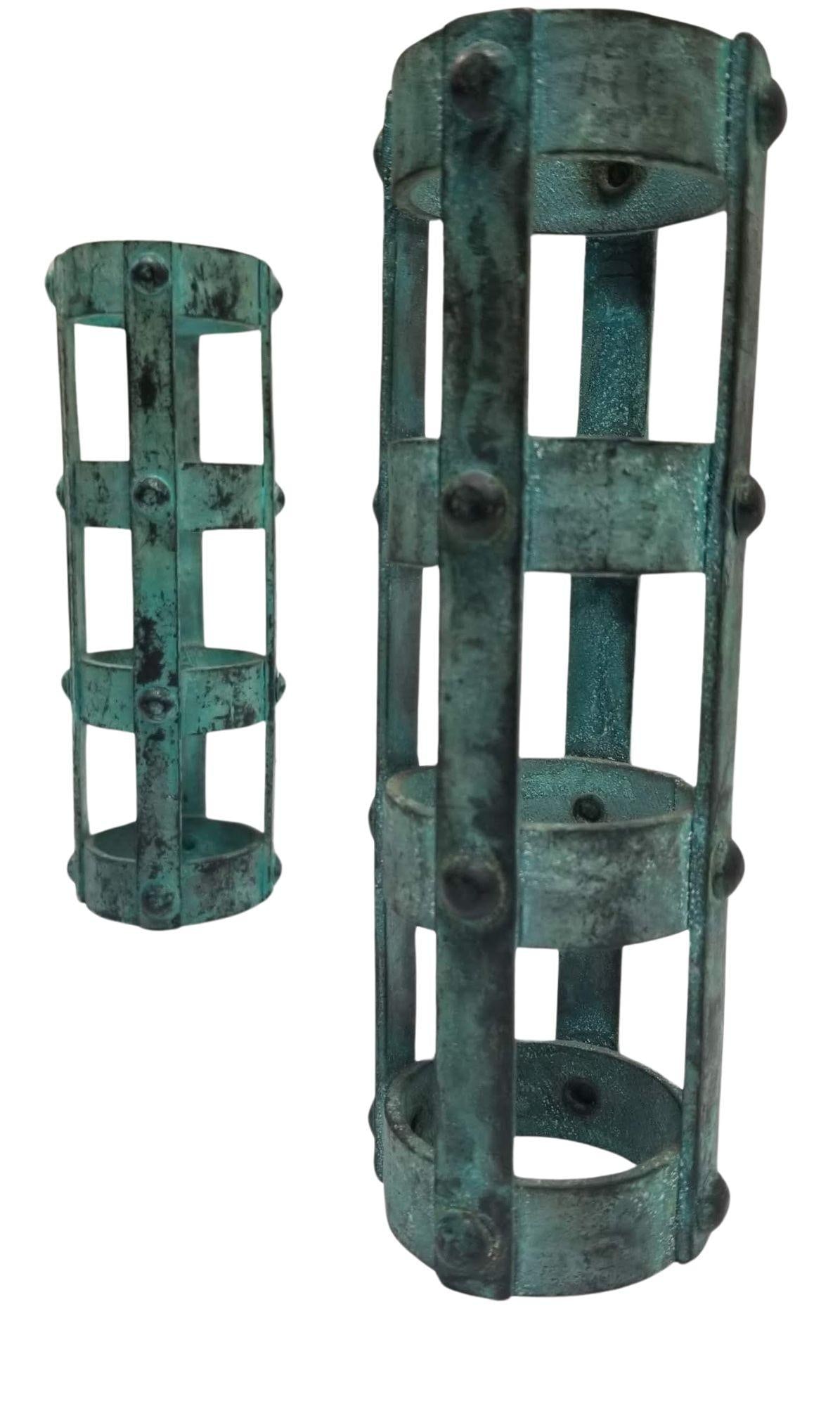 Set of 3 Brutalist style Candlestick Holders Cage Design - 9