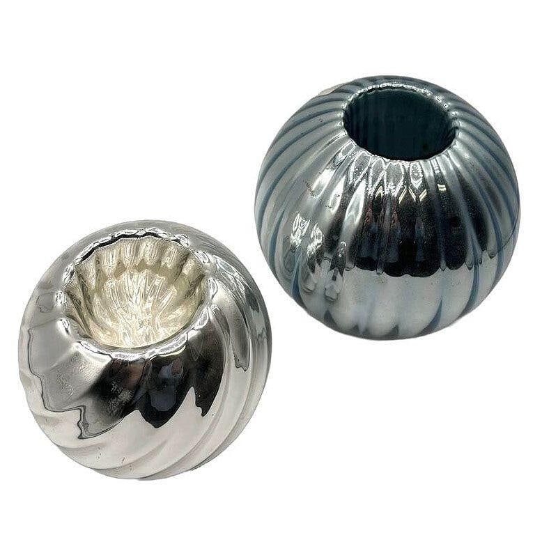 Czechoslovakian Art Deco Cobalt Mercury Glass Ball Candlestick Holders, Pair - 9