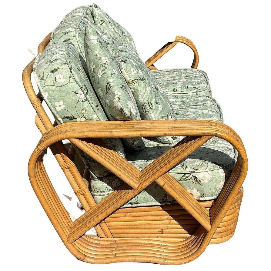 Rattan Mid-century Six-Strand Square Pretzel Sofa & Lounge Chair Livingroom Set - 12