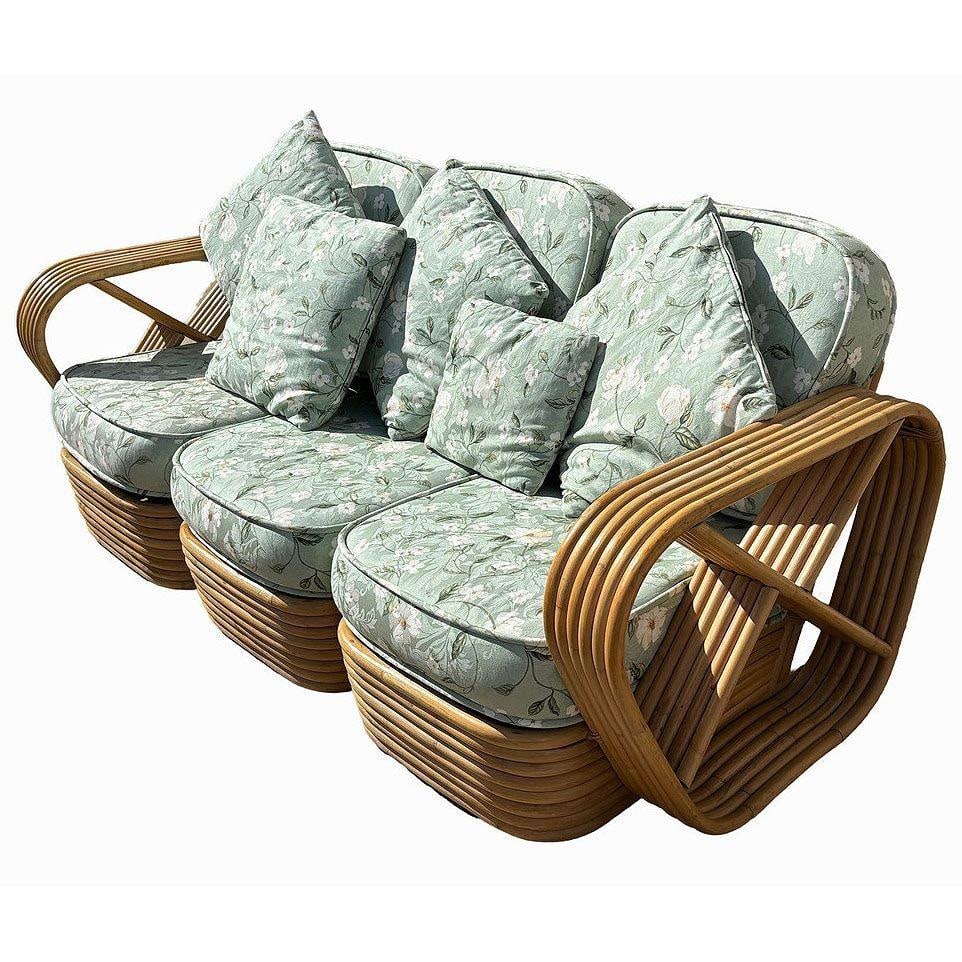 Rattan Mid-century Six-Strand Square Pretzel Sofa & Lounge Chair Livingroom Set - 14