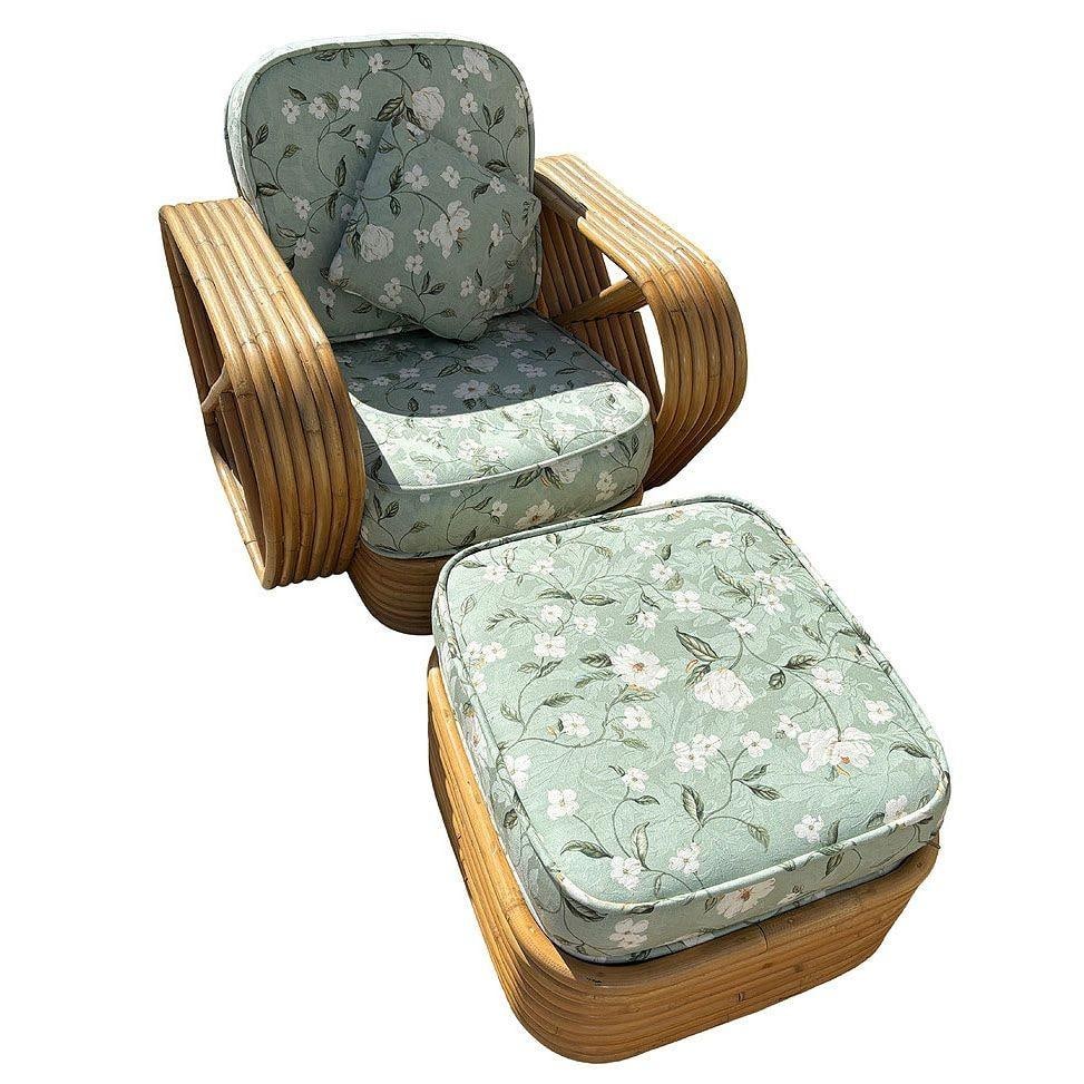 Rattan Mid-century Six-Strand Square Pretzel Sofa & Lounge Chair Livingroom Set - 4