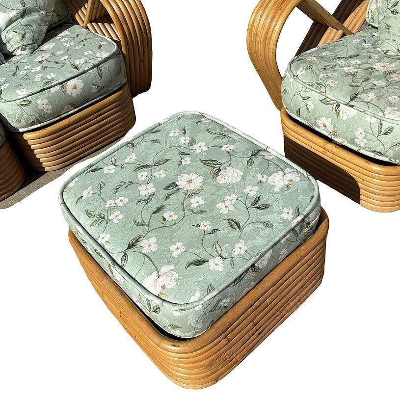 Rattan Mid-century Six-Strand Square Pretzel Sofa & Lounge Chair Livingroom Set - 5