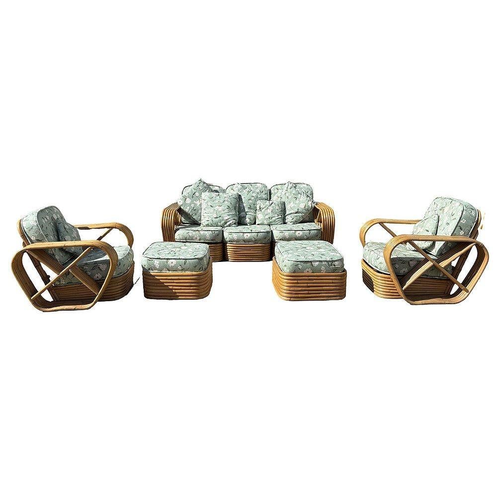 Rattan Mid-century Six-Strand Square Pretzel Sofa & Lounge Chair Livingroom Set - 8