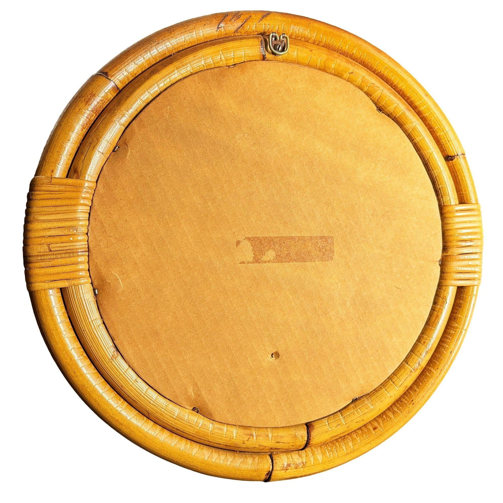 Restored Mid-century 12" Four-Strand Tropical Rattan & Wicker Round Wall Mirror - 16