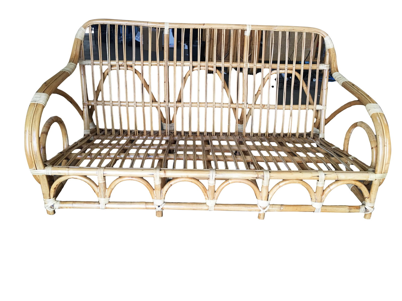 Restored Two-Strand "Circles and Speed" Three Seat Rattan Sofa - 11