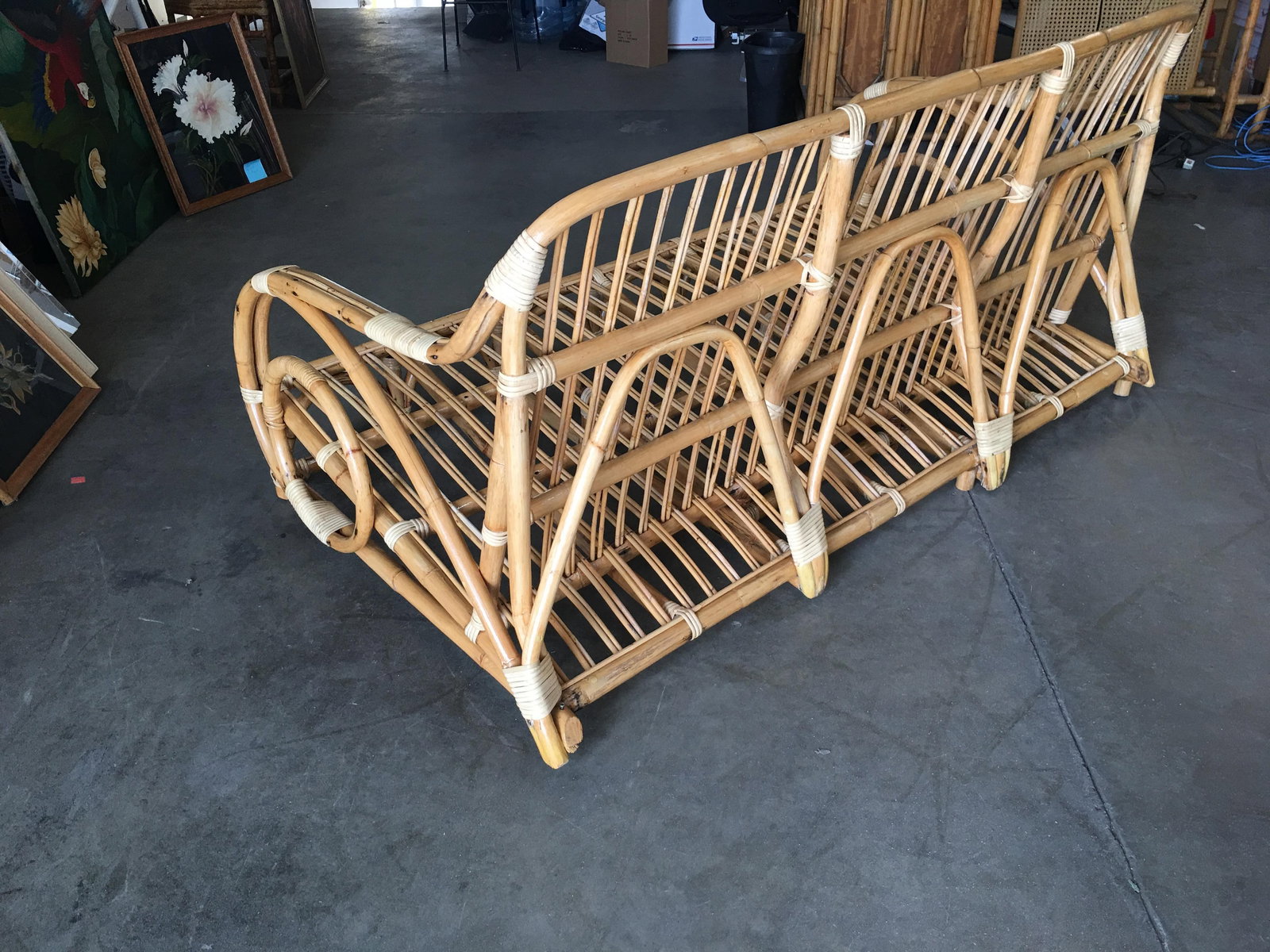 Restored Two-Strand "Circles and Speed" Three Seat Rattan Sofa - 12