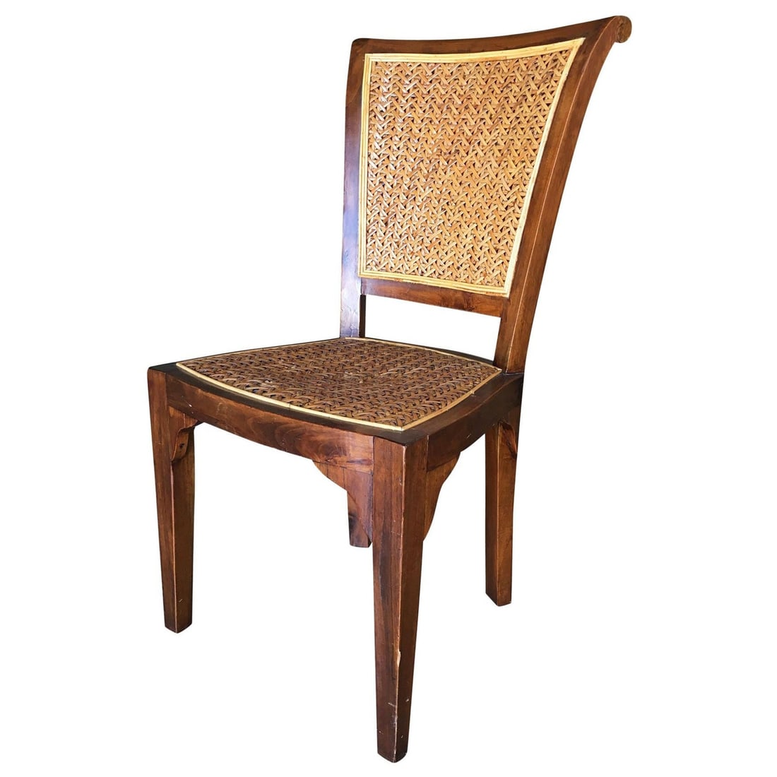 High Style Midcentury Mahogany Dining Chair with Woven Wicker Seat - 17