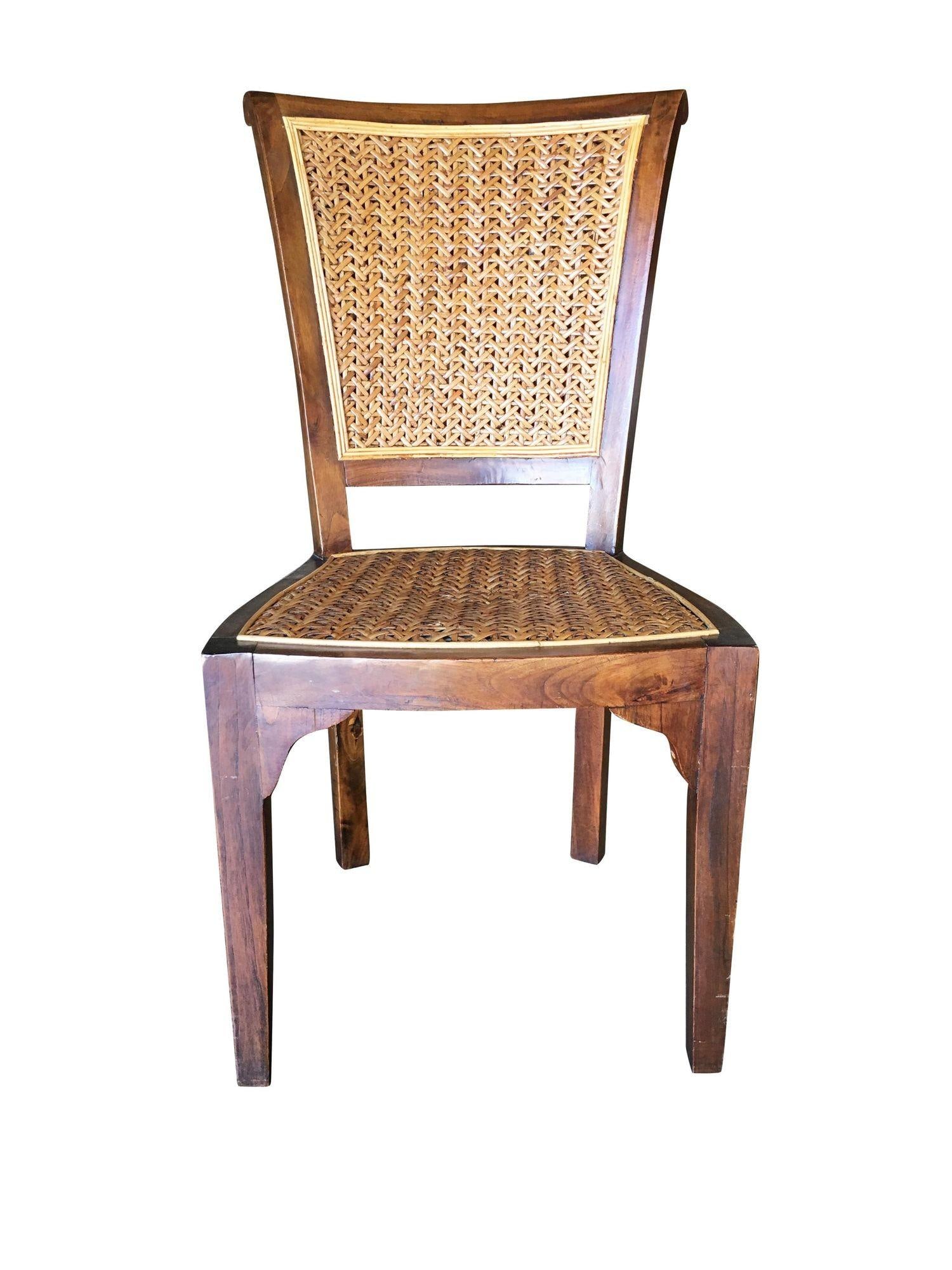 High Style Midcentury Mahogany Dining Chair with Woven Wicker Seat - 18
