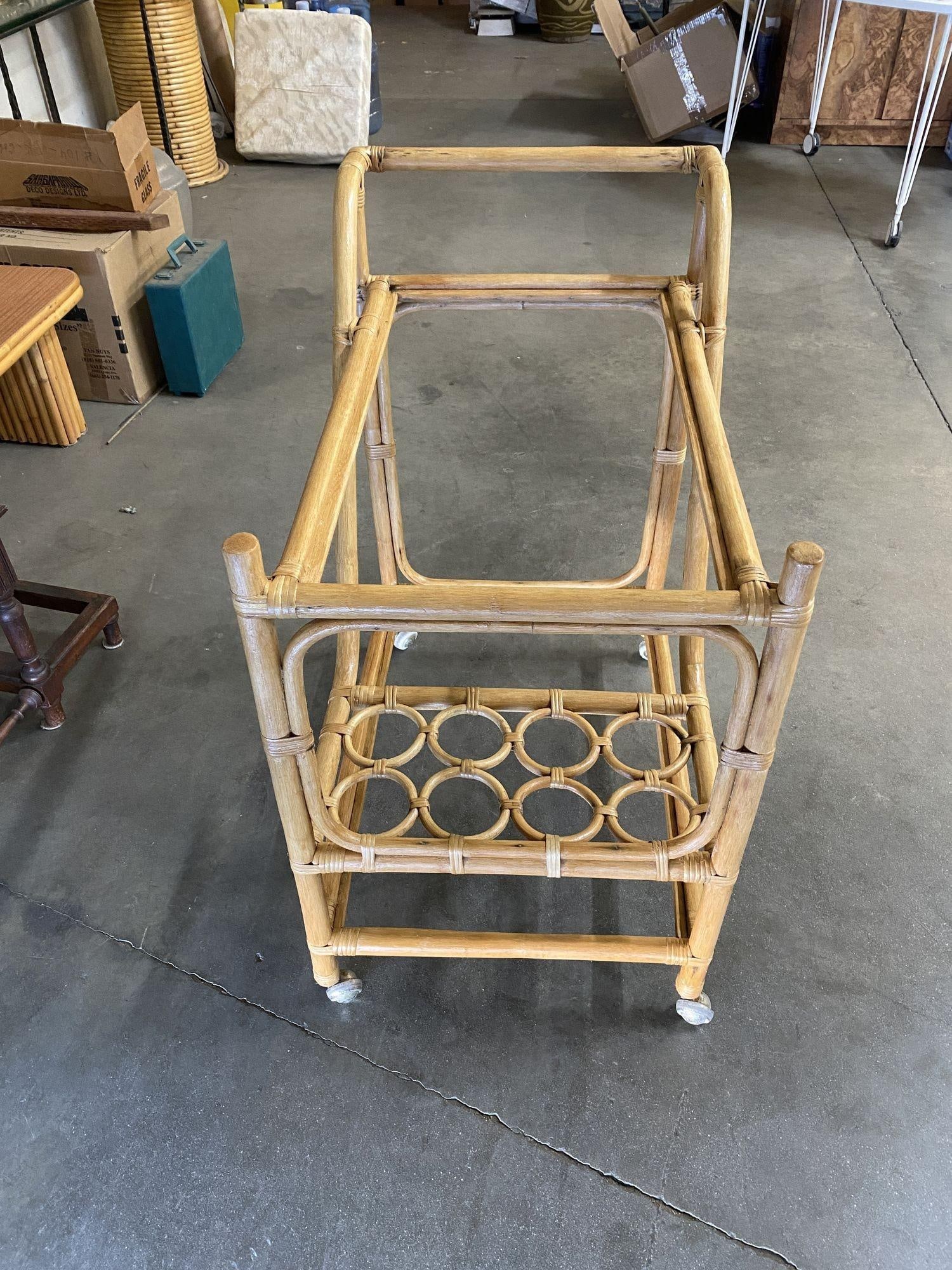 Restored Mid Century Rattan Bar Cart w/ Bottle Holder by Angraves, circa 1970 - 11