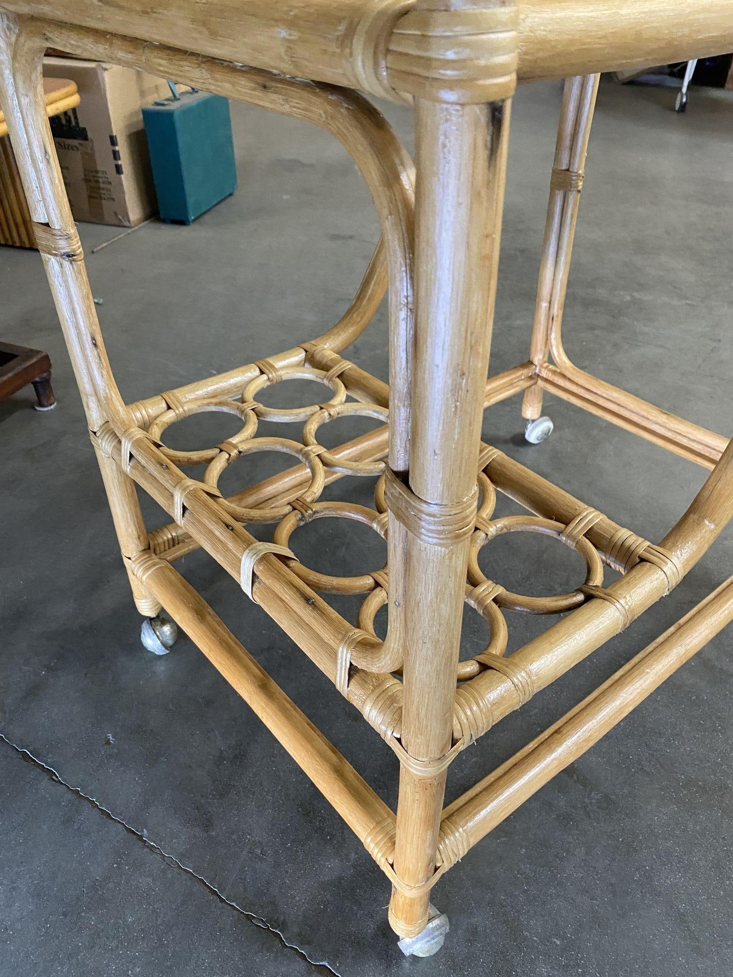 Restored Mid Century Rattan Bar Cart w/ Bottle Holder by Angraves, circa 1970 - 2
