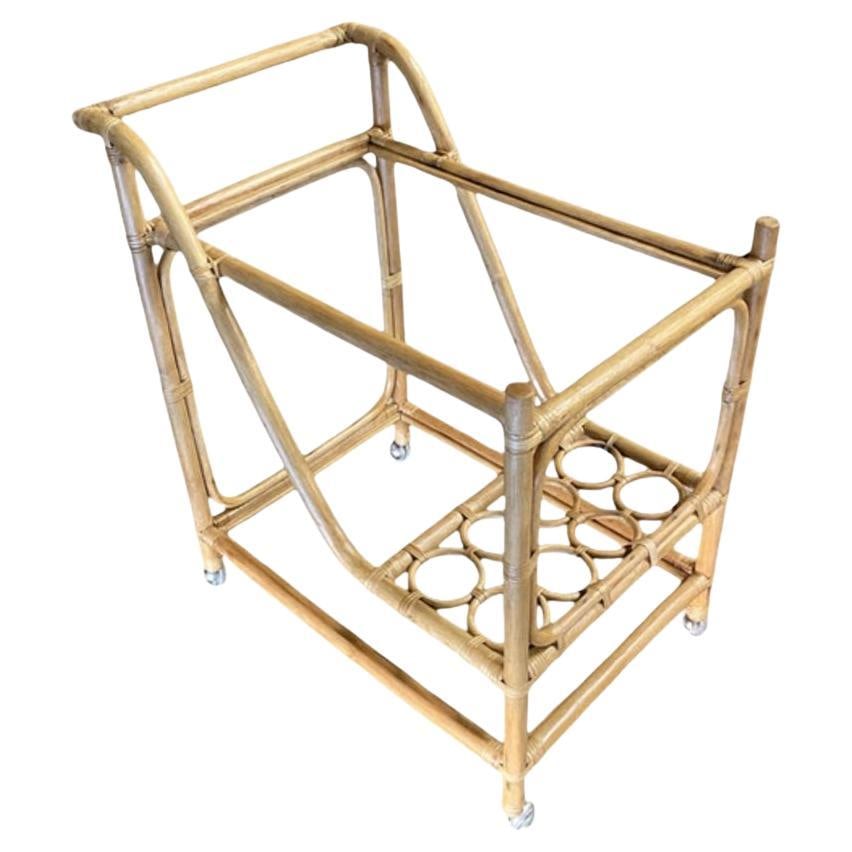 Restored Mid Century Rattan Bar Cart w/ Bottle Holder by Angraves, circa 1970 - 7