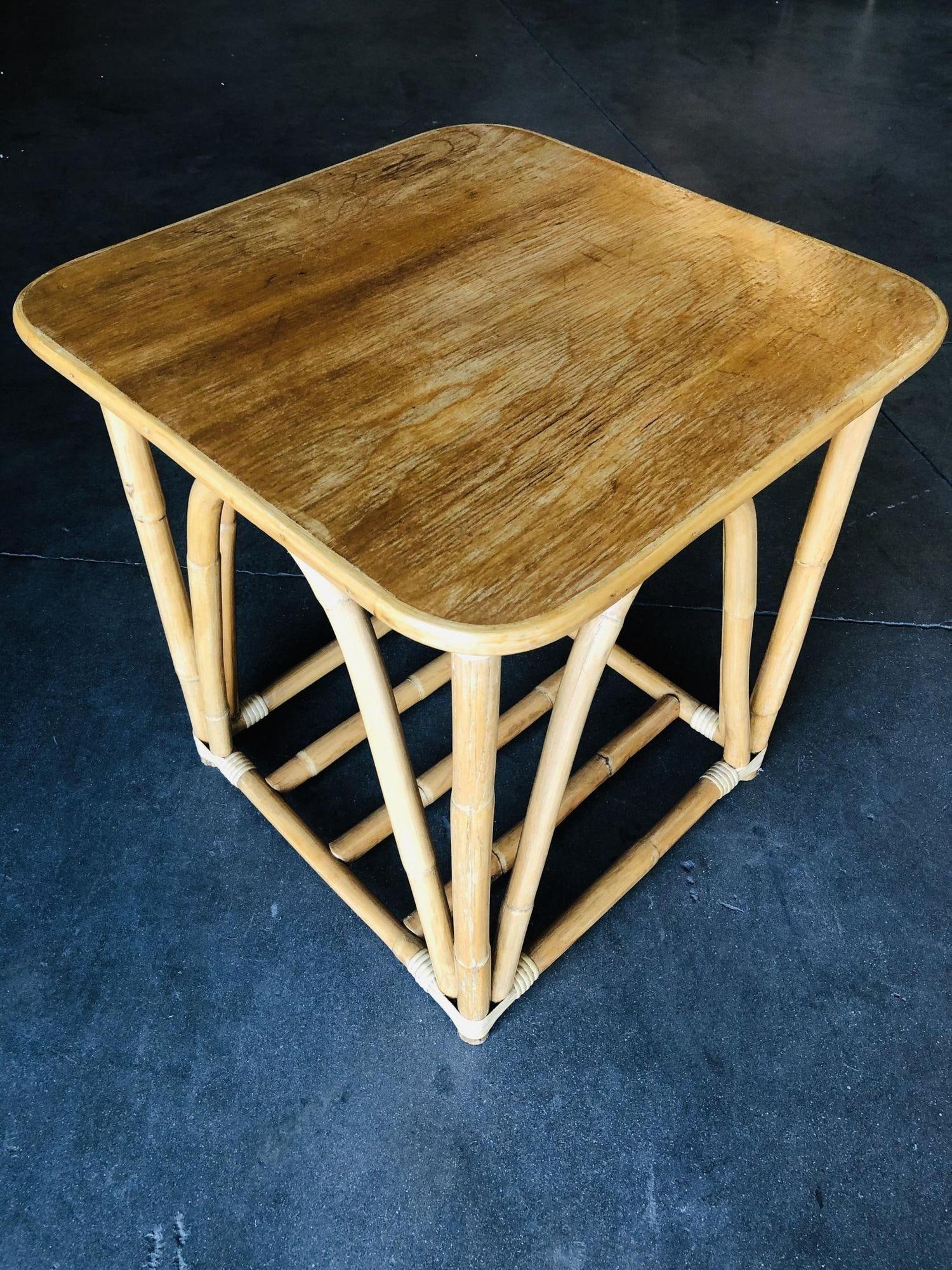Restored Three-Strand "Quad Arch" Rattan Side & Drink Table - 12