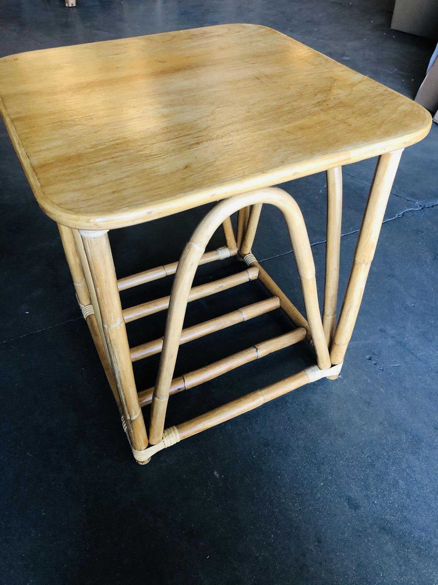Restored Three-Strand "Quad Arch" Rattan Side & Drink Table - 4
