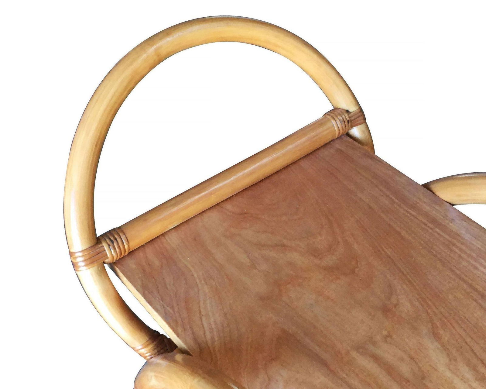 Restored Free-Form "Arches" Rattan Bar Cart W/ Mahogany Top - 3