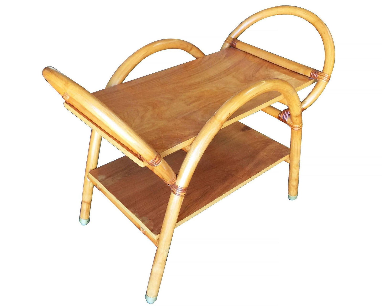 Restored Free-Form "Arches" Rattan Bar Cart W/ Mahogany Top - 8